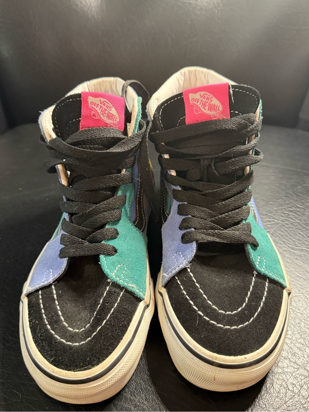 Vans Kids High-Top Sneakers in Black with Teal & Lavender Panels
